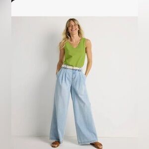 Light Blue Pleated Slouchy Wide-Leg Jeans